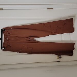 Brown Flower Patch High Waisted Wide Leg Jeans/Pants